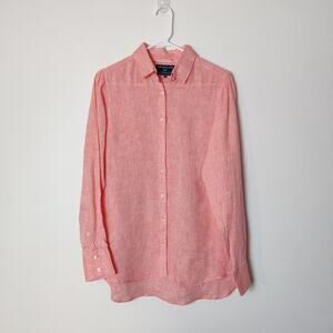 RB Sellars 100% Linen Salmon Pink Button Up Shirt 12 Preppy Coastal Vacation